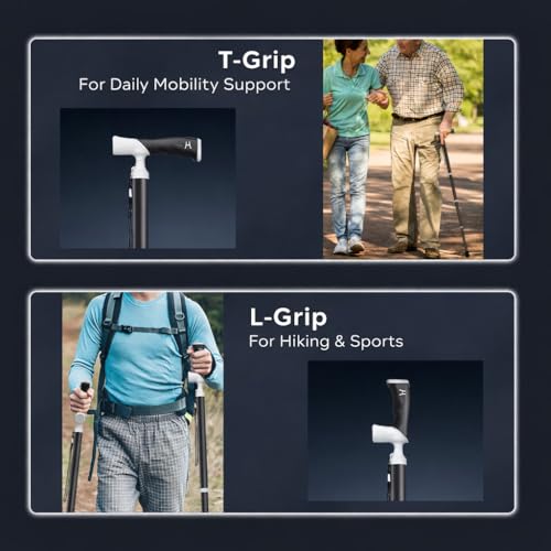 Titanium Alloy Walking Cane for Men & Women – Foldable & Adjustable Walking Stick with 2-in-1 T/L Ergonomic Handle, Lightweight & Heavy Duty Collapsible - color: BLUE