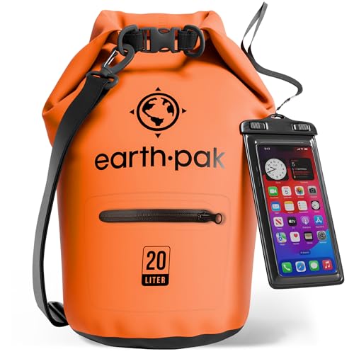 Earth Pak Waterproof Dry Bag with Zippered Pocket - Waterproof Dry Bag Backpack Keeps Gear Dry - color: Orange, size: 20L