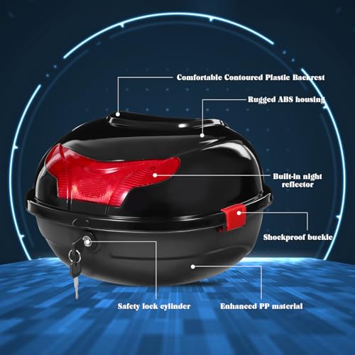 ULTECHNOVO Motorcycle Trunk 30 Liter Motorcycle Storage Top Box Hard Shell Rear Case with Reflective Strip Universal Mount Storage Box for Scooter Touring Bikes Daily Commutes 15.35 X 14.17 X 9.84 in