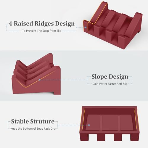 Silicone Soap Dish,1PCS Self Draining Bar Soap Holder,Brown Red | Self draining silicone soap dish with drainage,waterfall design keeps bar soap dry,extended soap holder for shower,bathroom - color: Brown Red