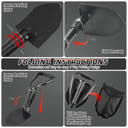 Black Folding Camping Shovel, 24" High Carbon Steel Tool - color: Black, size: 24'' Large