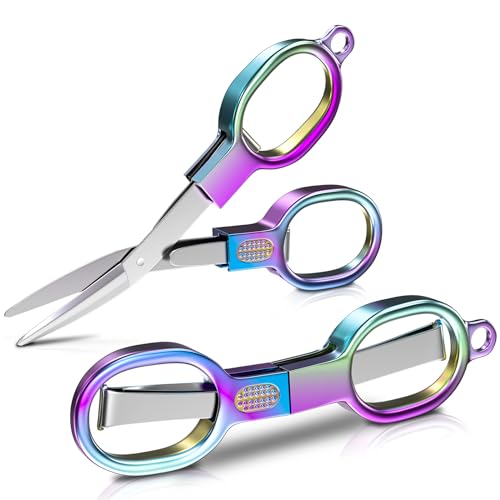 Stainless Steel Mini Folding Scissors - 2 Piece Portable Travel Scissors for Home, Office, Outdoor, Craft Use