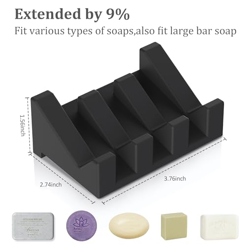 Silicone Soap Dish Set,3PCS Self Draining Soap Holder for Shower | Self draining silicone soap dish with drainage,waterfall design keeps bar soap dry,extended soap holder for shower,bathroom - color: 1gray,1black,1white