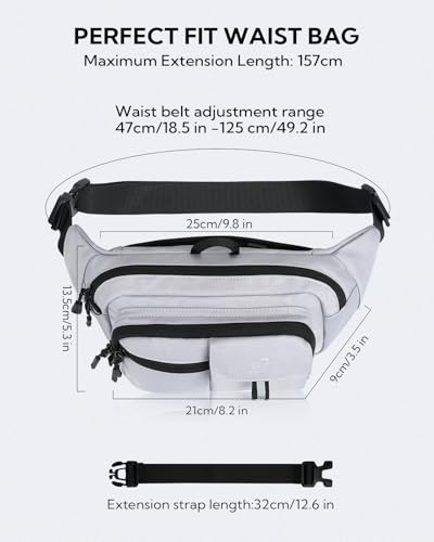 WATERFLY Fanny Pack Waist Bag: 3L Large RFID Anti-Theft with 9 Pockets - color: Grey