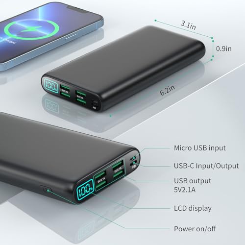 Portable Charger 38800mAh Power Bank with 5 Outputs & 2 Inputs,PD USB C In&Out Fast Phone Charging External Battery Pack Backup,Travel Essential Outdoor for iPhone 17/16/15,Android Samsung Galaxy etc - color: Black