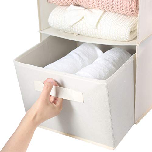 MAX Houser 4-Shelf Hanging Closet Organizer, Space Saver, Cloth Hanging Shelves with 2 Side Pockets, Foldable (Beige) | Foldable Fabric Hanging Shelves for Closet, Cloth Hanging Shelves with 2 sturdy hanging hooks, Small Space Saver - color: Beige-2