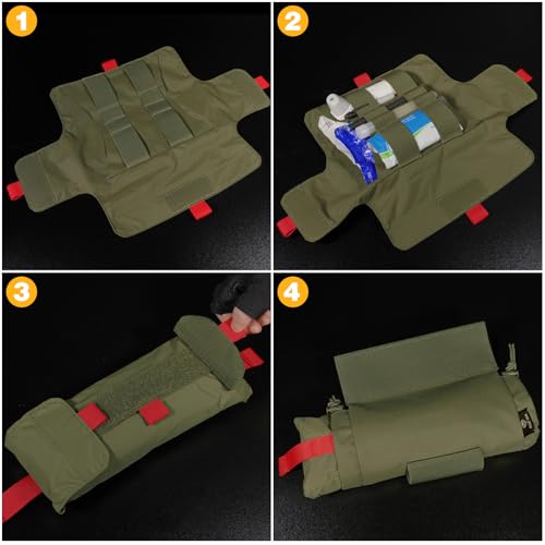 PETAC GEAR Tactical First Aid Drop Dump Pouch, Micro Medical Trauma Roll Up Drop Pouch EMT IFAK Sub Abdominal Carrying Bag with Hook-N-Loop (RG) - color: Rg
