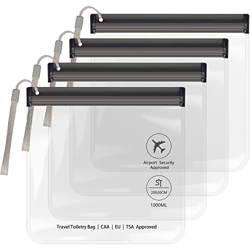 SLIJAR 4Pcs Clear TSA Approved Security Toiletry Bag Quart Size for EU UK & US Carry-on Regulations Waterproof & Leakproof Travel Bags for Liquids