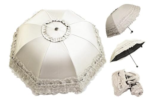 Honeystore Princess Lace Ultraviolet-Proof Folding Umbrella Anti-uv Dome Parasol - color: Style1 Ivory