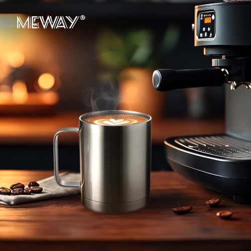 MEWAY 12oz Coffee Mug With Handle,Stainless Steel Insulated Travel Tumblers With Sliding Lid,Double Wall Vacuum Camping Cup for Hot & Cold Drinks Tea (Sliver,Set of 1) - color: Sliver