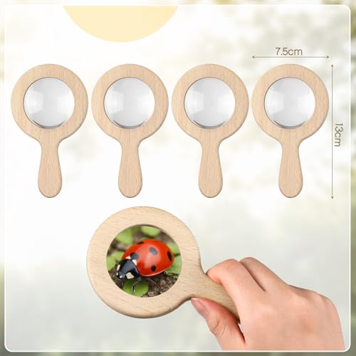 FairySandy Wooden Magnifying Glass, Small Wood Handheld Magnifier