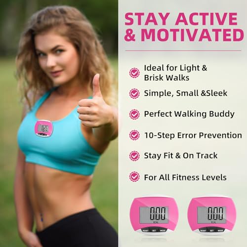 Weewooday Pedometer for Walking Steps and Miles Simple Pedometer Clip on with Large Digital Display Portable LCD Step Counter Bulk Gift for Women Men Adults - color: Pink