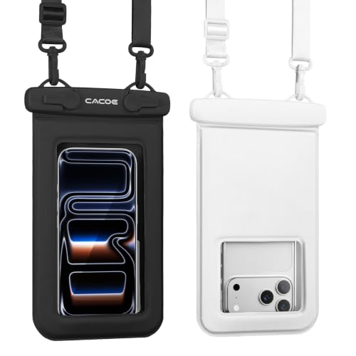 CACOE Floatable Waterproof Phone Pouch 2 Pack Up to 9.0", Black+White | Floatable, IPX8 Waterproof Phone Case,Adjustable Lanyard,Dry Bags for Beach/Cruise/Travel/Camping/Kayak/Vacation Essentials - color: Black+White#1, size: Up to 9.0"-Floatable