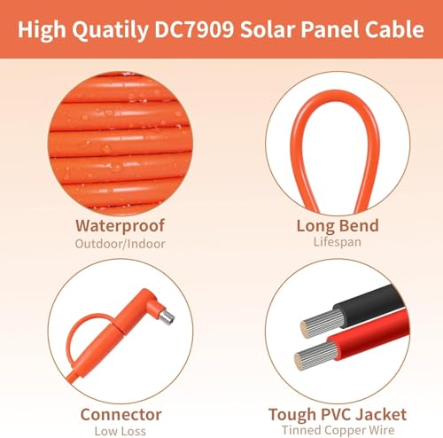 Solar Connector to DC 8mm Adapter Cable 50FT, 12AWG + 14AWG Tinned Copper Wire with DC7909 to DC8020 Adapter, Heavy Duty Charging Cable for Portable Power Station, RV, Outdoor Camping - size: 50FT