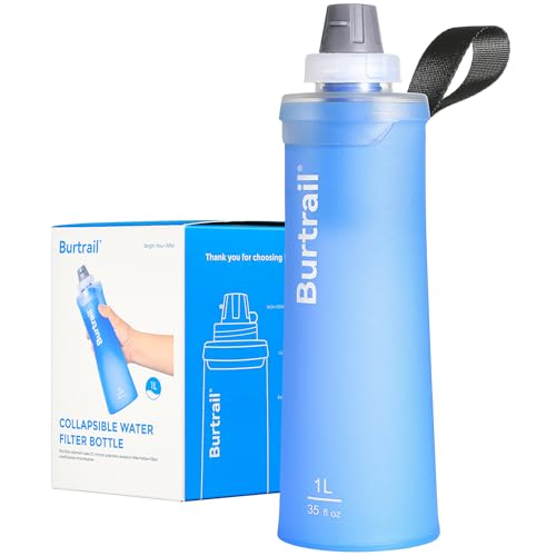 1.0L Collapsible Water Filter Bottle, BPA-Free Ultralight & Durable Squeeze Bottle with 42mm Filter Cap Cartridge, Filtered Water Bottle for Camping, Hiking, Backpacking, Survival & Travel - style: 1 Pack, 1 bottle & 1 hollow fiber filter caps
