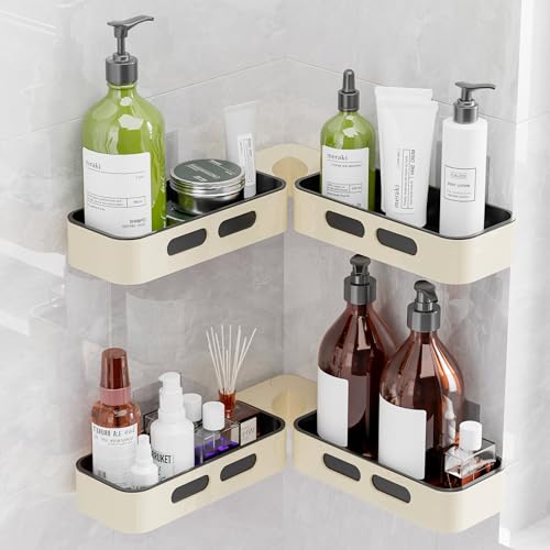 Adhesive Corner Shower Caddy Organizer 2 Pack with Adjustable Angles | No Drill Adhesive Shower Shelves, Durable & Rustproof, Bathroom Caddy for Storage, Wall Mount Soap & Shampoo Holder Plastic