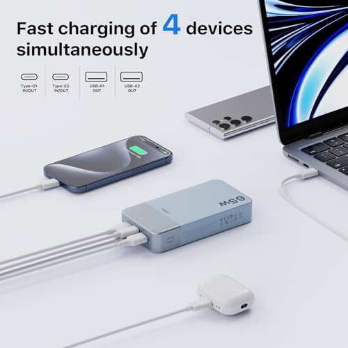 JUOVI 65W Portable Charger for Laptop Power Bank 20000mAh - color: Blue