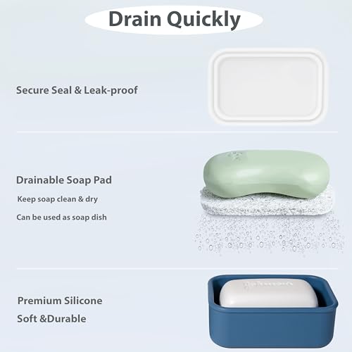 2PC Portable Leakproof Travel Soap Case, Silicone Travel Soap Case, Compact Soap Holder with Drainage Layer, Travel Soap Holder for Camping, Gym, Outdoor milkywhite&darkblue - color: Milkywhite&darkblue