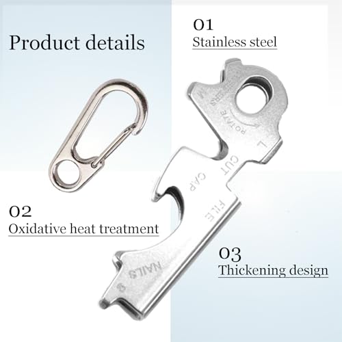 8-in-1 Stainless Steel EDC Keychain Multitool with Tweezers, Screwdrivers, Bottle Opener, Rope Cutter & Nail File, Key Sized Mini Tool for Home Camping Daily Carry, 1 Pack (Silver) - color: Silver