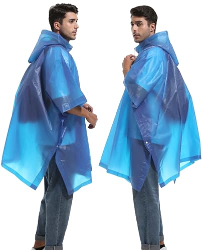 Reusable Rain Ponchos with Drawstring Hood for Adults, Waterproof Thicken Rain Coat, 2 Packs - color: A4_blue (2-pack)