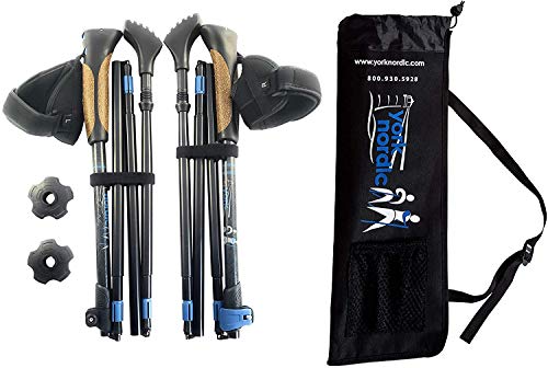 Ultralight Folding Walking Poles - Travel Ready - with Rubber Feet, Baskets, and Bag - size: Heights 5'3" to 5'7", style: Nordic Grips