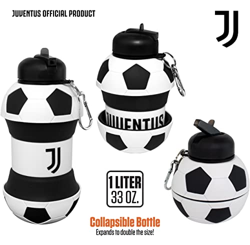 Maccabi ART Juventus Clip-On Collapsible 1 Liter, 34 oz. size BPA-Free Silicone Soccer Large Water Bottle - color: Juventus, size: 33.8 Ounces