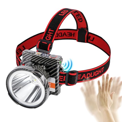 Super Lightweight Ultra-Thin LED Headlamp with Motion Sensor, 5000mAh Polymer Battery, 4 Modes with Battery Level Display IP65 Waterproof Perfect for Camping, Hiking, Fishing (YK-681Black White light) - color: YK-681Black White light