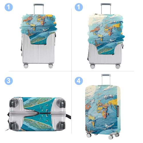 Map Luggage Cover Washable Suitcase Cover Protector Fit 20-22 Inch Luggage Durable Travel Bag Cover with Zipper Closure S - color: map, size: S(20-22inch suitcase)