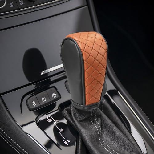Leather Car Gear Shift Knob Cover, Car Shifter Cover, Anti-Slip Dust Waterproof Gear Shifter Stick Protector, Auto Automatic Shift Knob Handle Protector for Most Vehicles (Black Brown) - color: Black Brown