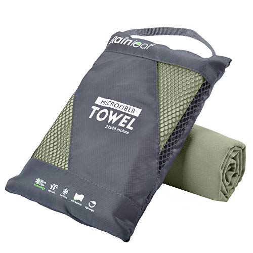Rainleaf Microfiber Towel Quick Dry Camping & Travel & Gym Towel. Compact - color: Army Green, size: 72.00" x 40.00"