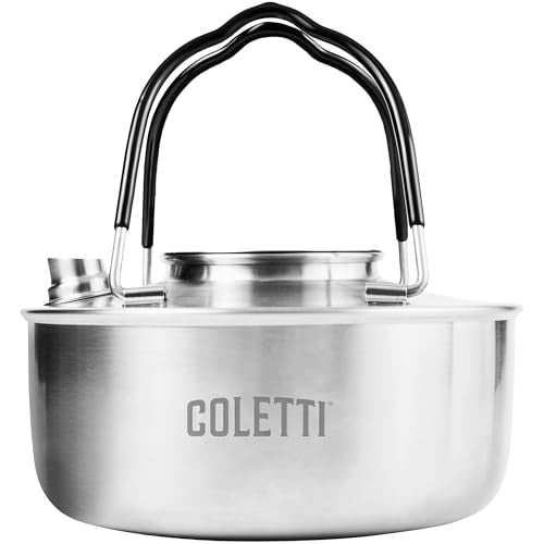 COLETTI Boston Stovetop Kettle — Stainless Steel Camping Kettle, Compact Camp Tea Pot – NO Aluminum or Plastic [50 fl. oz, Stainless Steel]