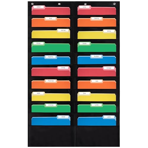 Essex Wares - 20 Pocket File Folder Pocket Chart, Black, 28" W x 46" T | Versatile Wall Hanging File Folder Organizer for Classrooms, Offices, Home, and More - Wall Folder Organizer - size: 20 Pocket