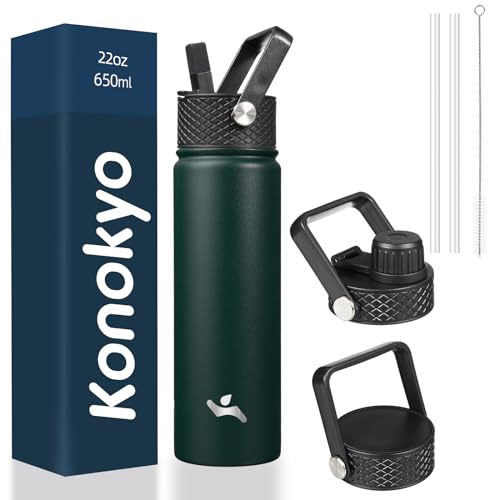 Konokyo 22 oz Insulated Stainless Steel Water Bottle with Straw Lid - color: Army Green, size: 22 Ounces