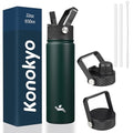 Konokyo 22 oz Insulated Stainless Steel Water Bottle with Straw Lid - color: Army Green, size: 22 Ounces
