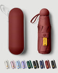 Compact Travel Umbrella - 7.5 in Folded, Lightweight Pocket Size with Case - color: Burgundy