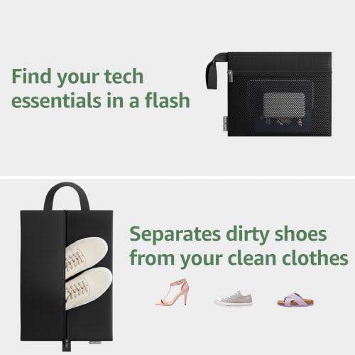 7 Set Compression Packing Cubes for Travel Essentials Luggage, Mesh Collapsible Packing Cubes for 20-22 inch Carry on Suitcase, Expandable Travel Packing Organizers with Shoe Laundry Bag(Black） - color: Black, size: 7 Set (For Carry-On/Medium)