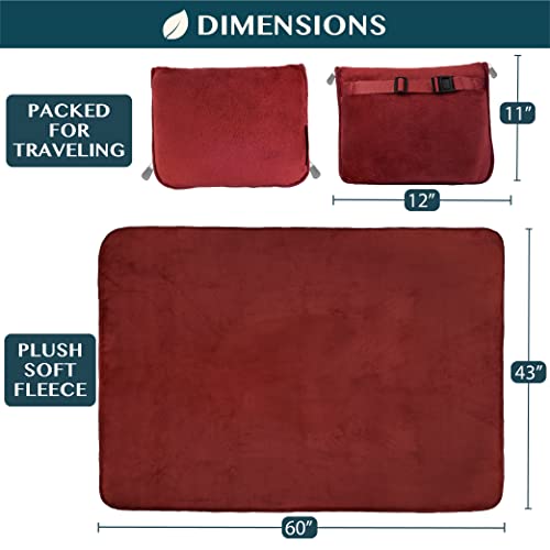 PAVILIA Travel Blanket Pillow, Soft Airplane Blanket 2-in-1 Combo Set, Plane Blanket Compact Packable, Flight Essentials Car Pillow, Travelers Gifts Accessories, Luggage Backpack Strap, 60x43 Red - color: Wine