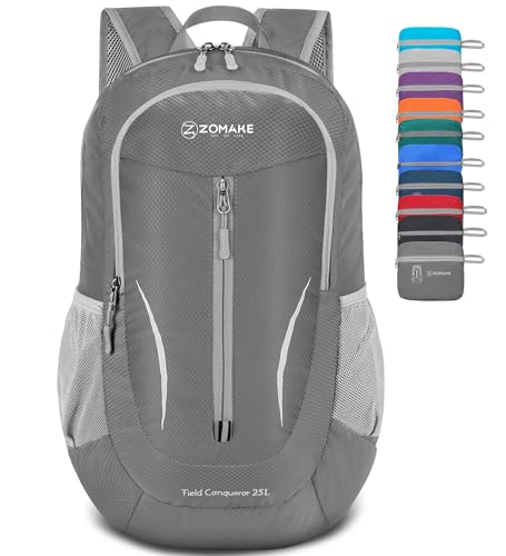 ZOMAKE Lightweight Packable Backpack 25L, Foldable Hiking Daypack - color: Medium Grey, size: 25L