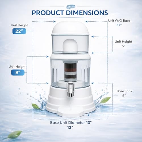 Nispira Super Mineral Countertop Gravity Water Filter System 12L 3-Gallon Household Economical Drinking Pot Water Dispenser