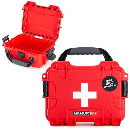 NANUK 903 Waterproof First Aid Box Empty – Durable, Medical First Aid Organizer Case, IP67-Rated, Dustproof, Impact-Resistant, and Floats (7.4" x 4.9" x 3.1") – Red | Durable, Medical First Aid Organizer Case, IP67-Rated, Impact-Resistant, Floats (7.4" x