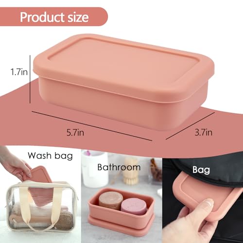 Large Soap Container, Silicone Bar Soap Case, Soap Case with Draining Layer | Portable Shampoo Bar Soap Box for Gym, Camp(Flesh Pink) - color: Rectangular Flesh Pink