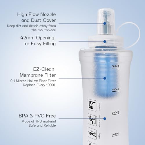 GUYI 1.0L Collapsible Water Filter Bottle, Removes Impurities, BPA Free, Ultralight for Hiking, Camping, Cycling & Travel-White - color: 1000ml, White