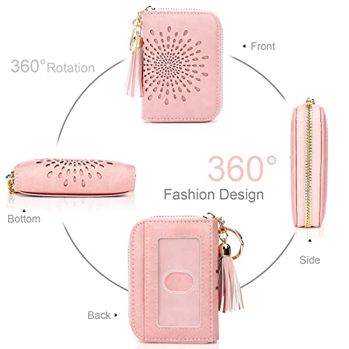 APHISON RFID Credit Card Holder Zipper Card Case Keychain Small Wallet for Women 1927 PINK - color: 0-PINK(single zip)