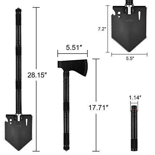 iunio 28in Survival Shovel Multitool with 17in Camping Axe & Carrying Bag, Military Entrenching Tool with Pickaxe, Collapsible Spade for Car Emergency Off-Road Trenching Gardening Snow - size: 28in Shovel+ 17.7in Axe