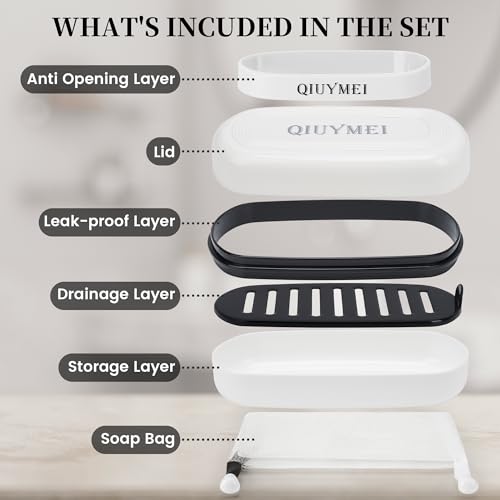 Shampoo Bar Holder Travel Case | Leakproof Soap Container with Lid & Drain Tray | Includes Silicone Strap and Soap Bag | Compatible with Kitsch Solid Shampoo and Conditioner Bars (White, Large) - color: White Style A-large