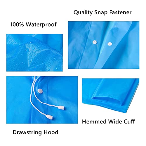 Rain Ponchos for Adults Reusable, 2-5 Pack Raincoat for Women Men, Waterproof Rain Coat Gear with Hood Drawstring - color: Blue X2