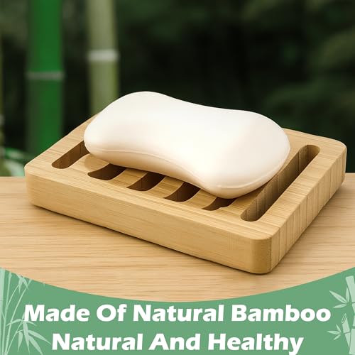 Bamboo Soap Dish, Bar Soap Holder Self Draining Soap Dish Natural Bamboo Soap Holder Waterproof Anti-Slip Wooden Soap Dishes for Bar Soap Saver Tray for Shower Bathroom Kitchen Sink Bathtub