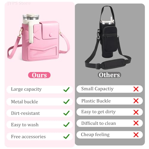 Crossbody Bag for Stanley Cup Purse, Outdoor Portable Water Bottle Holder with Adjustable Shoulder Strap - color: Pink
