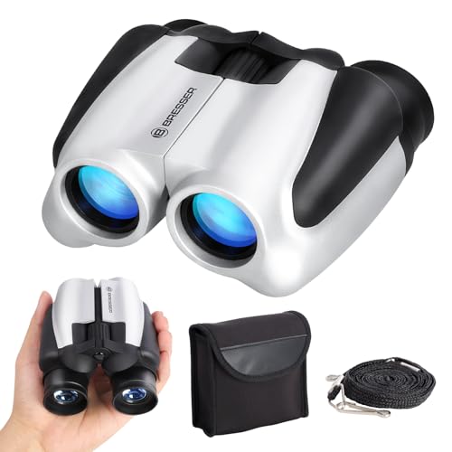 BRESSER 10x25 Binoculars for Adults and Kids, Folding Compact Binocular with Weak Light Vision, Lightweight Small Binoculars for Bird Watching, Travel, Concerts, Hunting, Hiking (White) - color: White