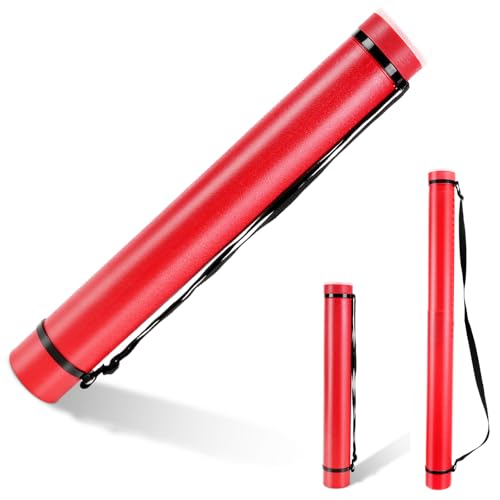 DEWEL Document Tube,Plastic Expanding Poster/Art/Document Storage Tube 24.5 to 40 inches Adjustable with Carrying Strap Waterproof and Light-Resistance Telescoping Carrying Case (Red-Large Size) - color: Red (Round), size: Large